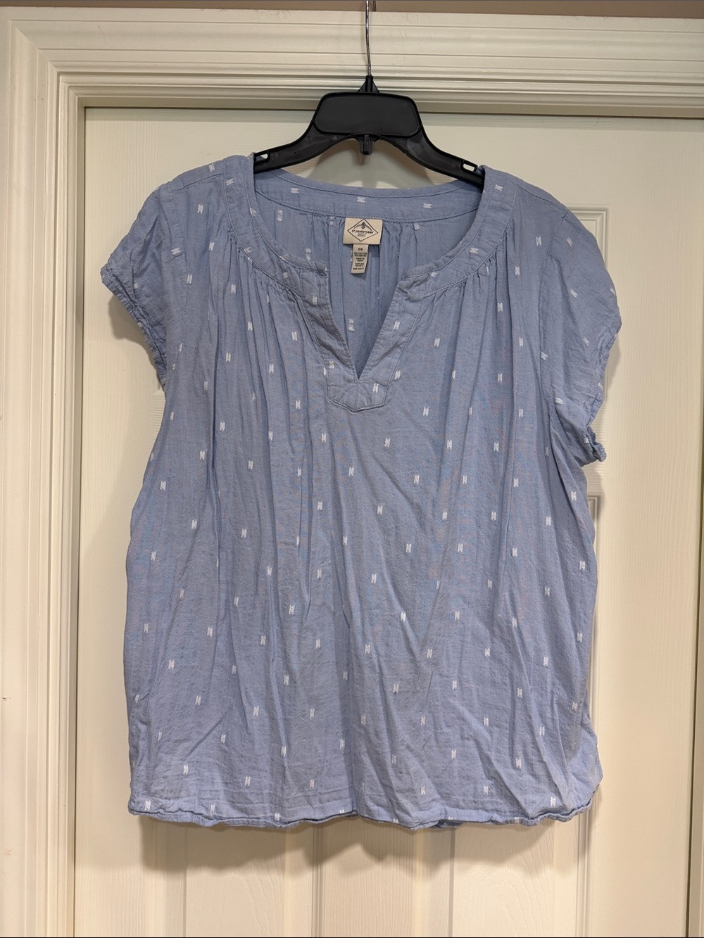 St. John's Bay Pale Blue Split Neck Cap Sleeve Blouse